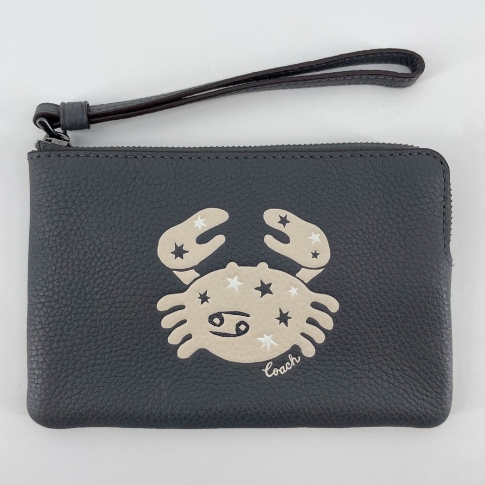 Coach Dark Gray Wristlet with Cream Crab Design - Picture 2 of 4
